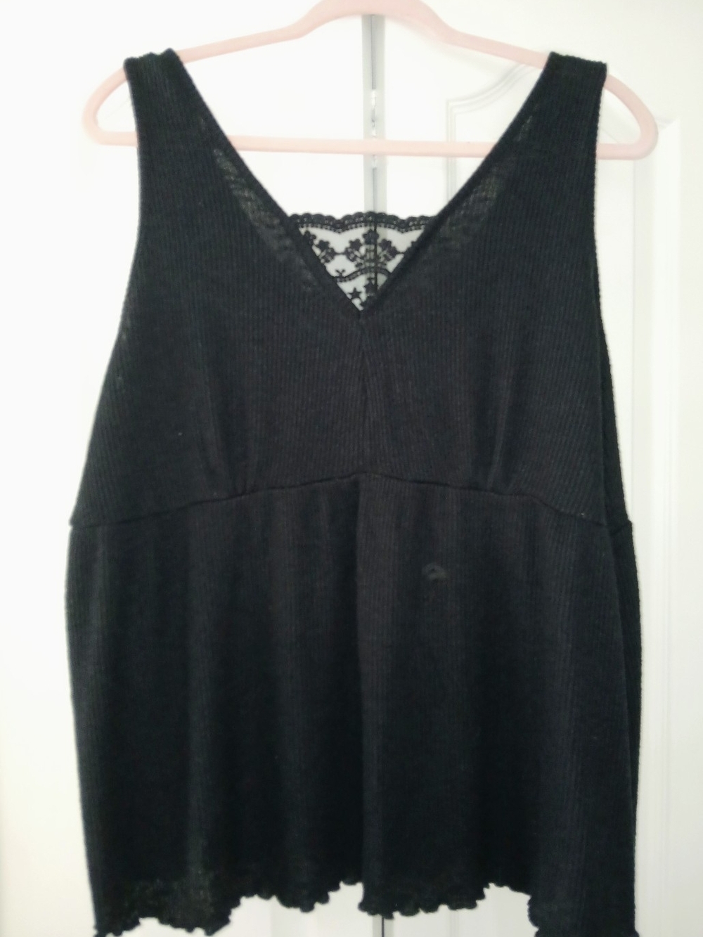 Maurices Black Ribbed Lace-Back Sleep Tank